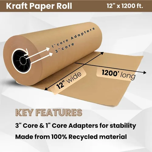 Vista 2 de ANF Brands (12 pulgadas x 1200 pies) - Papel kraft natural para embalaje, envío, llenado de vacíos y proyectos de arte para niños, 30 libras.