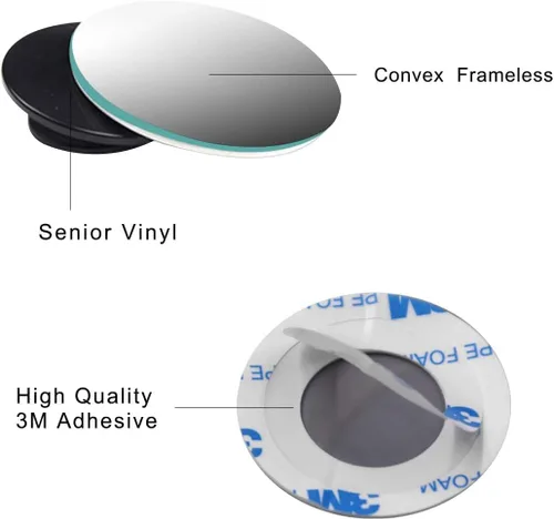 Vista 6 de Espejo retrovisor convexo de punto ciego, ajustable, sin marco, de gran ángulo, con forma de ventilador, de cristal HD, adhesivo 3M para SUV