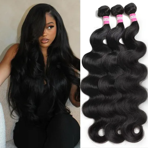 Vista 9 de DMKEEP Extensiones de cabello humano ondulado con cierre, 12, 14, 16+10 pulgadas, 100% cabello virgen brasileño sin procesar, 3 paquetes con cierre