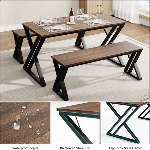 Vista 6 de Gaoman - Juego de mesa de comedor para 4, juego de mesa de comedor con 2 bancos, juego de mesa rectangular de cocina con marco de metal resistente