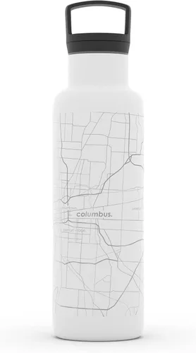 Vista 110 de Well Told Botella de agua aislada con mapa de Washington DC grabado, botella de acero inoxidable grabada (21 onzas, blanco) botella aislada de mapa