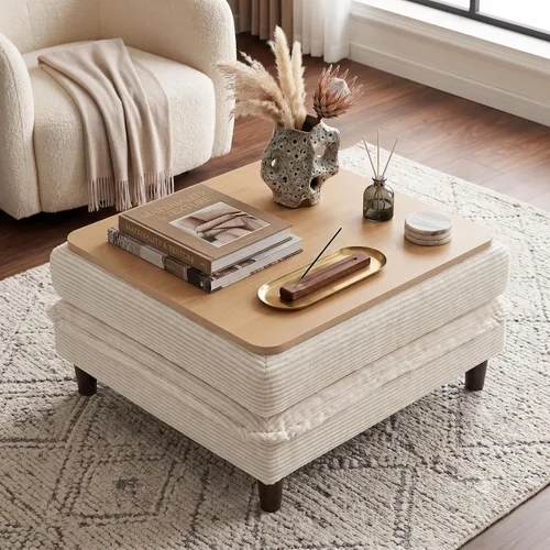 Vista 24 de Sofá de nube en forma de L de 73.5 pulgadas, sofá modular con mesa auxiliar otomana, sofá biplaza de pana con almohada, cómodo y moderno sofá