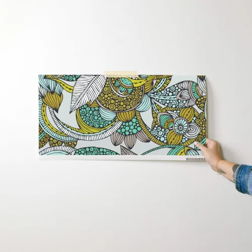 Vista 7 de Muestras de papel tapiz para despegar y pegar, mostaza, menta, flores, garabatos, líneas, puntos, círculos, estilo vintage, bohemio, papel tapiz