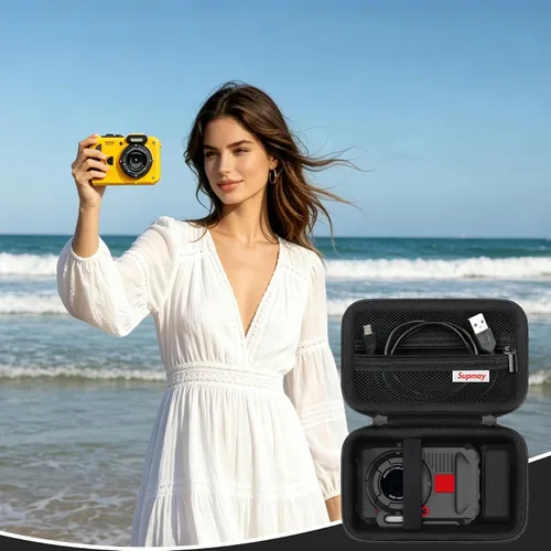 Vista 8 de Funda de transporte compatible con KODAK PIXPRO WPZ2, resistente al agua, a prueba de golpes, a prueba de polvo, WiFi, funda de viaje con bolsillo