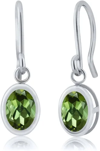 Vista 97 de Gem Stone King Aretes colgantes de plata de ley 925 de 0.276 x 0.197 in con piedra natal ovalada de alambre francés para mujer