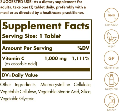 Vista 2 de Solgar Vitamina C 1000 mg, 90 Tabletas – Antioxidante y Apoyo Inmunológico, Salud General, Piel y Articulaciones Saludables – Suplemento