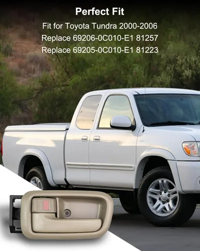 Vista 5 de 4 manijas de puerta interiores beige con bisel para Toyota Tundra (solo cabinas estándar/extendidas) 2000-2006, manija de puerta lateral delantera