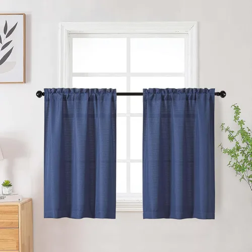 Vista 130 de Cortinas de lino para dormitorio y sala de estar de 96 pulgadas de largo, juego de 2 paneles, con bolsillo para cortinero, filtrado de luz, textura