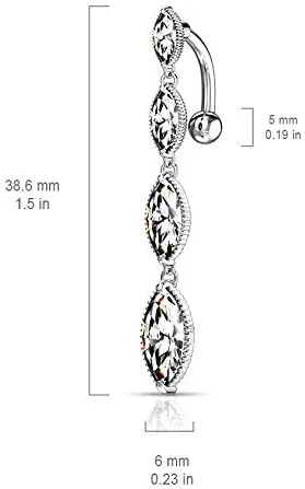 Vista 2 de Pierced Owl - Anillo de ombligo colgante vertical de acero inoxidable de cuatro marquesa de acero inoxidable 14GA