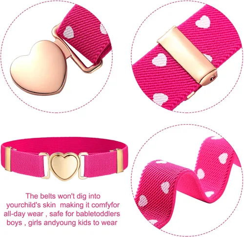 Vista 4 de Geyoga 6 cinturones elásticos para niñas cinturón de cintura ajustable para adolescentes niños niñas cinturón de corazón