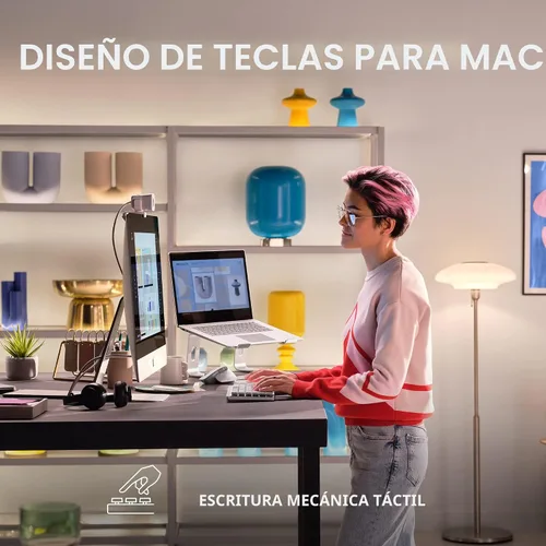 Vista 2 de Logitech MX Mechanical Mini - Teclado inalámbrico iluminado para Mac, interruptores de rendimiento de bajo perfil, teclas táctiles silenciosas, Gris