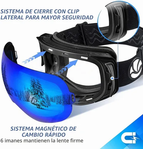 Vista 5 de VANRORA Juego de casco y gafas de esquí, casco de snowboard para hombres Casco Negro/Lente Gris Revo Azul Recubrimiento Gafas