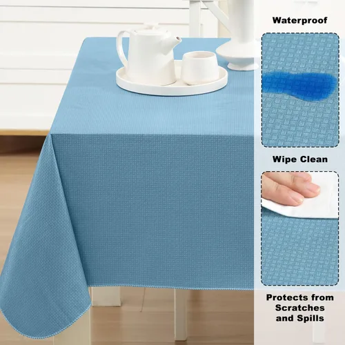 Vista 3 de Newbridge Basketweave - Mantel con parte trasera de franela de vinilo de color sólido, aspecto texturizado de tejido de cesta, mantel impermeable