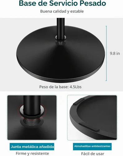 Vista 4 de InnoGear Soporte de micrófono, soporte de micrófono de piso desmontable con brazo boom de micrófono con base redonda con peso, altura ajustable