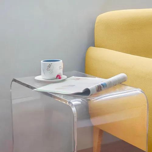 Vista 4 de Mesa auxiliar acrílica, mesa auxiliar de acrílico, mesa de centro transparente/mesita de noche para sala de estar, balcón, dormitorio, espacio