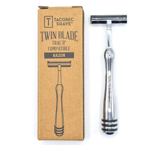 Vista 7 de Taconic Shave, Maquinilla de afeitar de doble hoja de metal pesado no pivotante compatible con GIllette Trac II, Personna y repuestos Taconic - 10