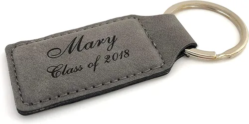 Vista 5 de Llavero personalizado de cuero vegano grabado con láser permanentemente Beige con negro.