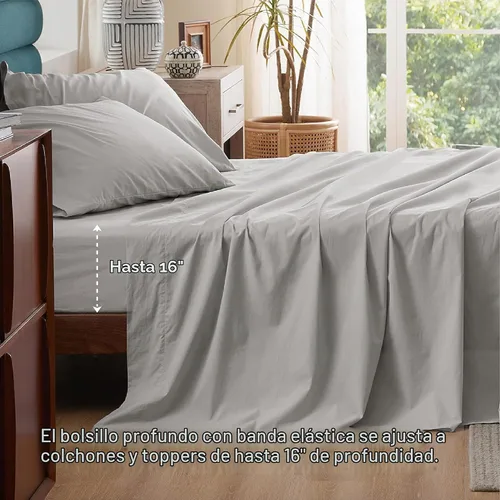 Vista 7 de Bedsure Sábanas de Percal 100% Algodón Tamaño Full, Sábanas de Cama Tamaño Full con Bolsillo Profundo de Hasta 16 Pulgadas, Transpirables y Suaves