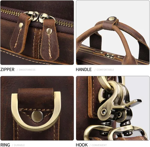 Vista 6 de Augus Bolso bandolera de cuero para hombre mochila de viaje vintage de 17 pulgadas maletín para portátil