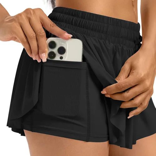 Vista 5 de Leftear Pantalones cortos fluidos para mujer, gimnasio, yoga, entrenamiento, correr, tenis, faldas de elastano, ropa linda, casual, verano, paquete