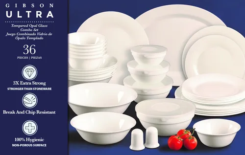 Vista 7 de Gibson Home Ultra - Juego de vajilla resistente a roturas y astillas, suave redondo: servicio para 6 personas (36 piezas), cristal de ópalo