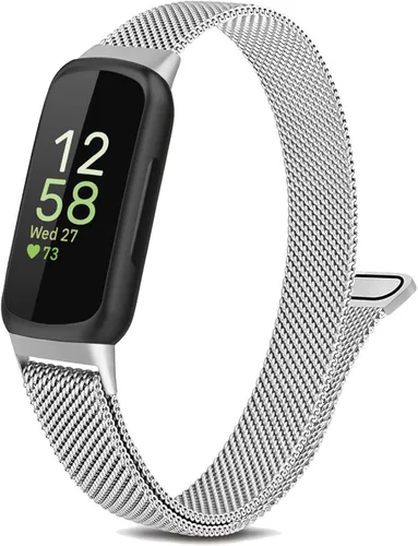 Vista 8 de Correa de metal compatible con Fitbit Inspire 3 e Inspire 2, correa de malla de acero inoxidable transpirable, correa de repuesto magnética