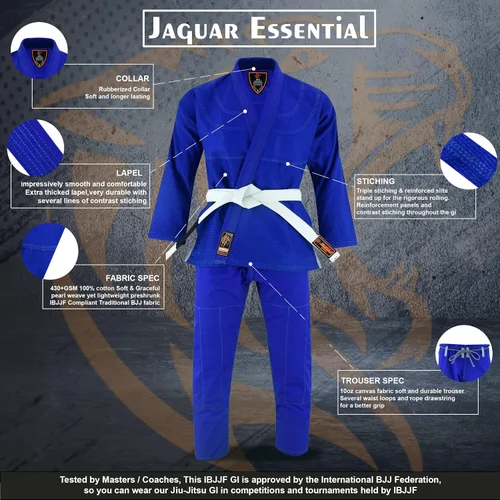 Vista 3 de JAGUAR PRO GEAR Athlete Series Brazilian Jiu Jitsu Unisex para niños y adultos Kimono Gi uniforme ligero con cinturón blanco