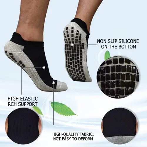 Vista 5 de ELUTONG Calcetines antideslizantes para hombre, 3 pares de azulejos de madera, con agarre pegajoso, para yoga, pilates, entrenamiento, hospital