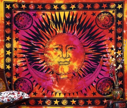 Vista 6 de Popular Handicrafts Tapiz para colgar en la pared, diseño hippie, sol, luna, bohemio, hippie, psicodélico, indio, tapices, colcha, 84 x 90 pulgadas