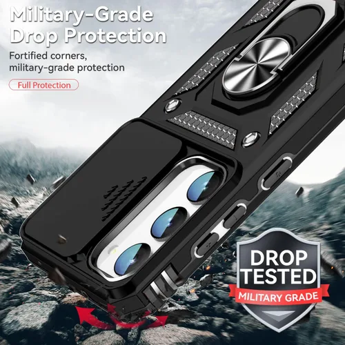 Vista 6 de Funda para Galaxy S23 Plus, con protectores de pantalla HD y funda para cámara, [grado militar] de 16 pies. Funda a prueba de caídas con funda Negro