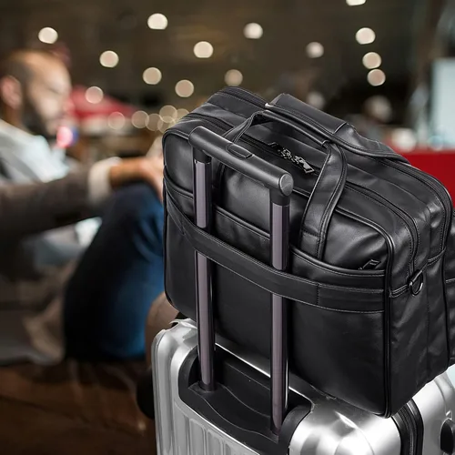 Vista 2 de seyfocnia Bolsa de cuero para laptop, para hombre, 15.6 pulgadas, 17.3 pulgadas, maletín de mensajero, bolsa de negocios, bolso de computadora