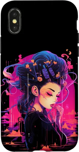 Vista 5 de iPhone 16 Japanese Geisha Retro Anime Cyberpunk Manga Synthwave Artsy Case
