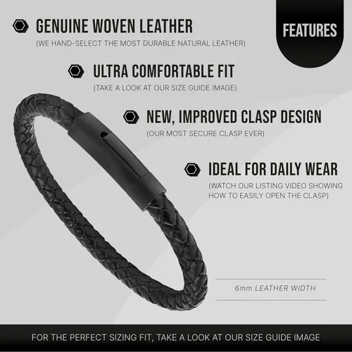 Vista 3 de Pulseras de cuentas y cuero para hombre Pulseras de cuentas de cuero negro entretejido y ónix negro Joyería minimalista de diseñador para hombres