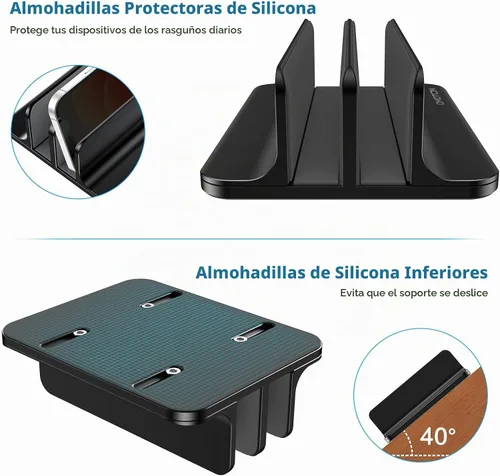 Vista 7 de OMOTON Soporte vertical para computadora portátil [versión doble actualizada], soporte de escritorio de aluminio para Mac Book con base ajustable