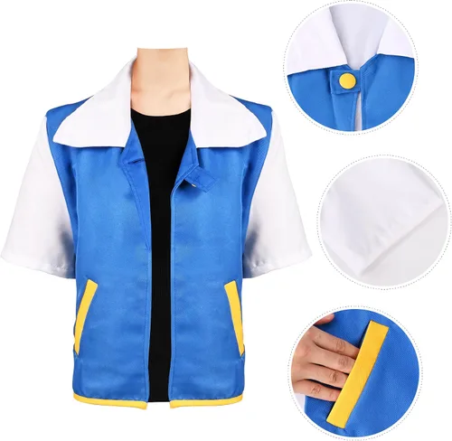 Vista 2 de PYLYFE Ash-Ketchum - Disfraz de Halloween para adultos y niños, chaqueta de entrenamiento de cosplay con sombrero y guantes