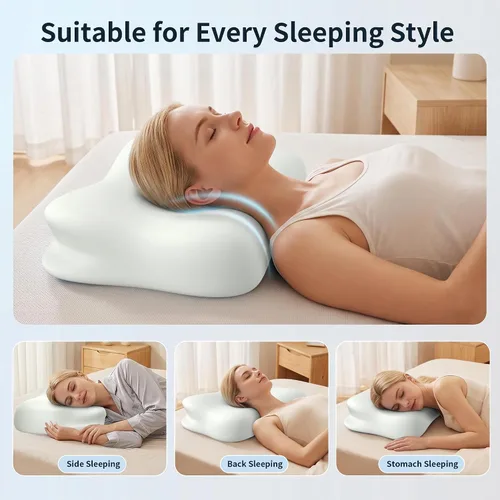Vista 7 de Almohada cervical para aliviar el dolor de cuello, almohada cervical de espuma viscoelástica para dormir, almohada ergonómica para dormir de lado