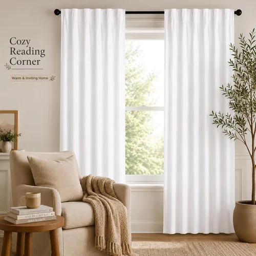 Vista 6 de HOMIDATE Paneles de Cortina de Algodón Blanco con Trabillas Superiores para Ventana de Baño, Juego de 2 de 50 x 84 pulgadas – Estilo Granja Moderno