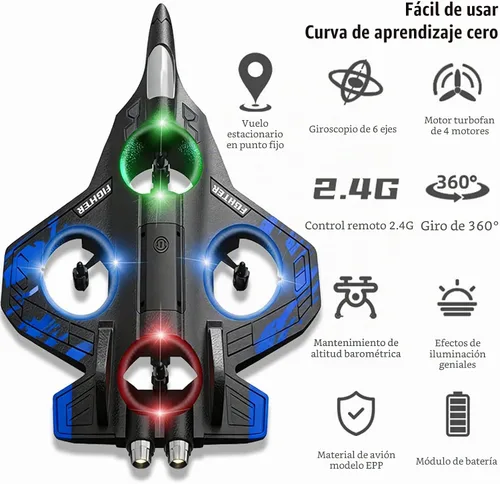 Vista 2 de Avión RC, avión de control remoto de espuma para aficionados pilotos Azul