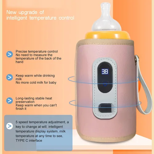 Vista 4 de HEEPDD Calentador de biberones portátil con 5 ajustes de temperatura, alimentado por USB, 3 minutos, calor rápido, tamaño compacto, para leche
