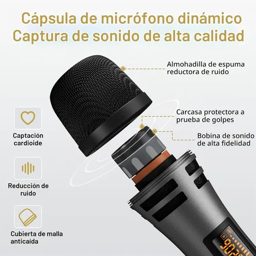 Vista 6 de TONOR 4 micrófonos inalámbricos con receptor recargable, micrófonos inalámbricos UHF de 4 x 10 canales con control de volumen, sistema de micrófono