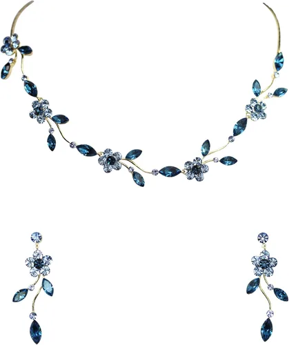 Vista 38 de Faship - Juego de collar y aretes con cristales de imitación florales AB