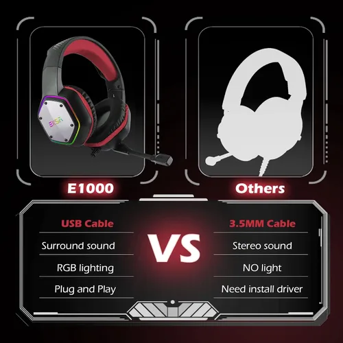 Vista 4 de EKSA Auriculares E1000 para videojuegos, auriculares para computadora con micrófono de cancelación de ruido y luz RGB, sonido envolvente 7.1