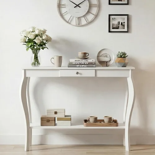Vista 10 de ChooChoo Mesa consola estrecha con cajón, elegante mesa de sofá, mesa de entrada, color negro