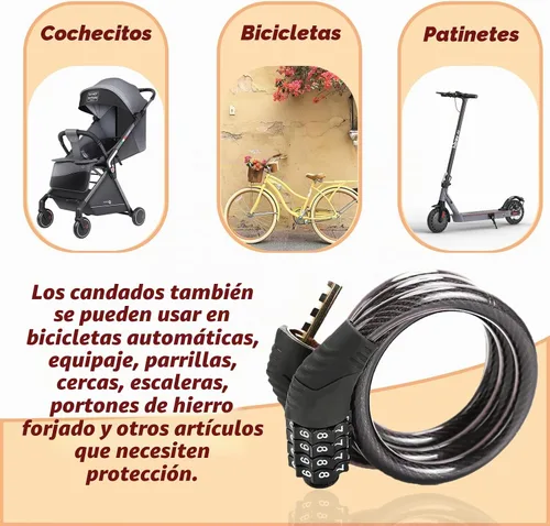 Vista 4 de Candado de bicicleta de combinación de 4 dígitos, cerradura de cable antirrobo resistente con seguridad sin llave, diseño resistente a la intemperie