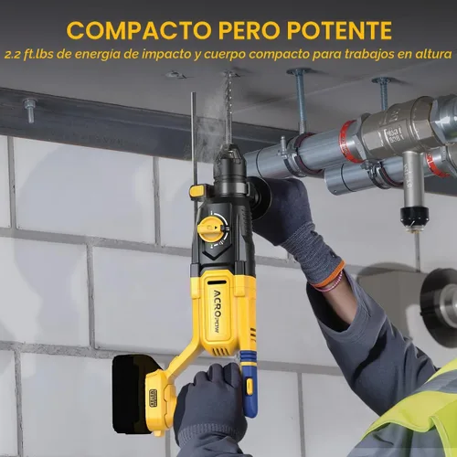 Vista 5 de Martillo perforador SDS-Plus inalámbrico para batería de 20V de Dewalt, motor sin escobillas, embrague de seguridad, 4 funciones, luz LED