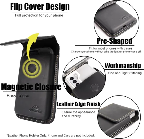 Vista 4 de Topstache Funda de cuero para teléfono celular con clip para cinturón, soporte para teléfono celular con tapa para iPhone 17/16/15/14/13/12 - Funda