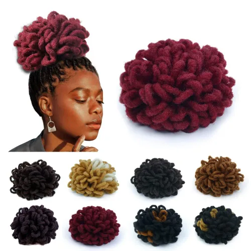 Vista 26 de Moños de Cola de Caballo con Cordón Negro Marrón Loc para Mujeres Negras Moño Rizado de Pétalo Loc Cola de Caballo de Rastas Trenzas Faux Locs Moño