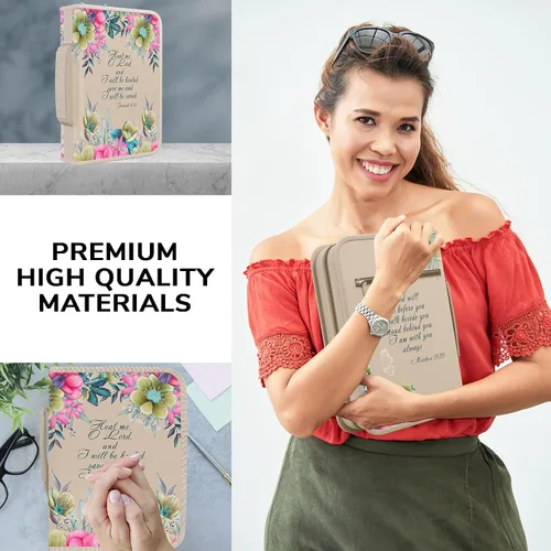 Vista 30 de DEHITE Funda para la Biblia para mujer, fundas de tela prémium para la Biblia para niñas, bolsa de transporte para mujer, ranuras para bolígrafos