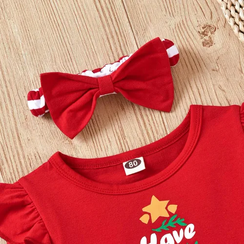 Vista 4 de Conjunto de ropa de Navidad con estampado de Papá Noel para niñas pequeñas, conjunto de ropa de Navidad de 3 piezas