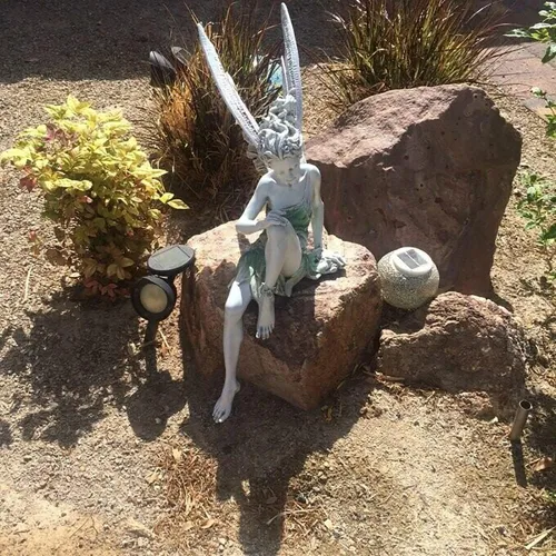 Vista 6 de Estatua de ángel para exteriores, 9 pulgadas, resina marrón, artesanía de ángel para el hogar, mesa, césped, patio, porche, patio, Navidad, regalos